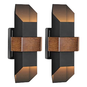 14.6 in. Hexa Black Integrated LED Outdoor Up and Down Wall Sconce(2-Pack)