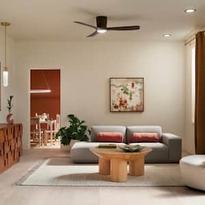 Volos 54 in. Indoor Satin Natural Bronze Low Profile Ceiling Fan with Integrated LED with Wall Control Included