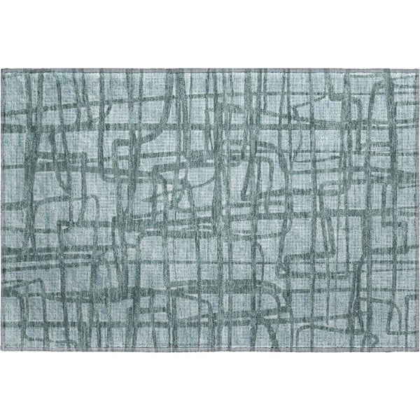 Mayfield Premium Machine Washable Abstract AMF2491 Teal 2 ft. x 3 ft. Accent Rug