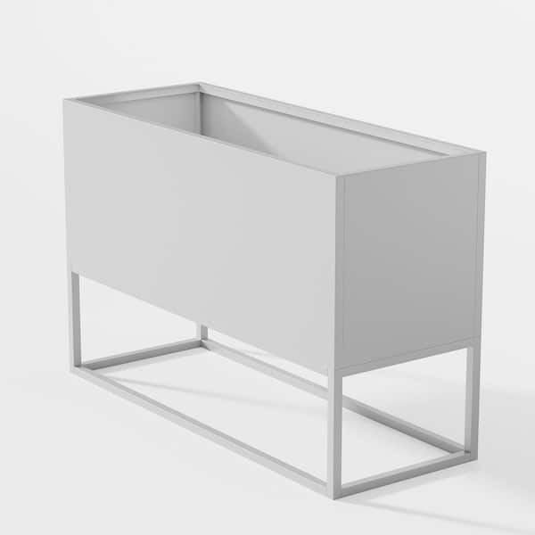 Unbranded 46.8 in. x 36.2 in. x 18 in. White Rectangular Metal Raised Garden Bed with Shelves and Drainage Holes