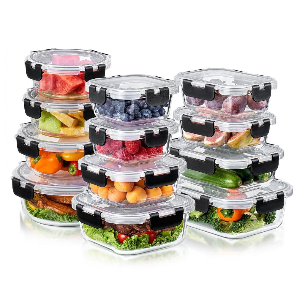 24-Piece Glass Food Storage Containers with Lids-Microwave, Dishwasher, and
