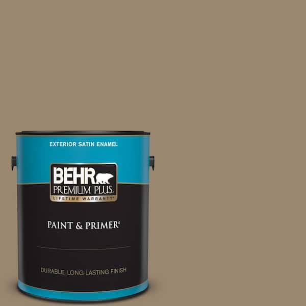 BEHR PREMIUM PLUS 1 gal. #710D-5 Mississippi Mud Satin Enamel Exterior Paint & Primer