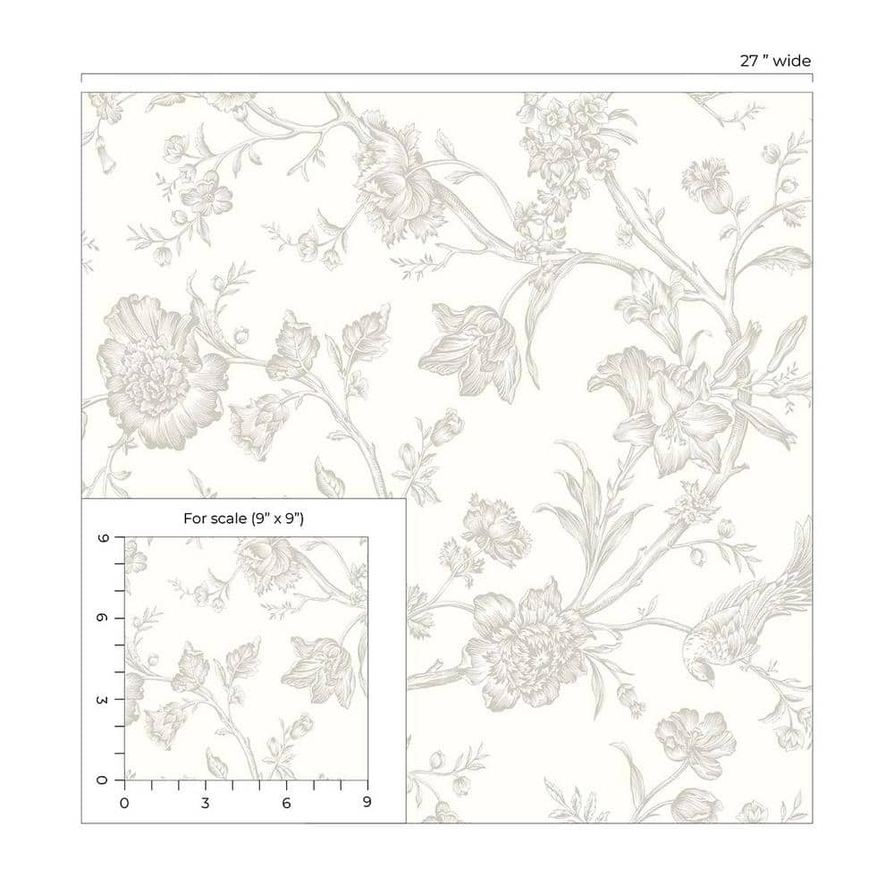 Harbor Mist Grey Vinyl Chinoiserie Peel and Stick Wallpaper