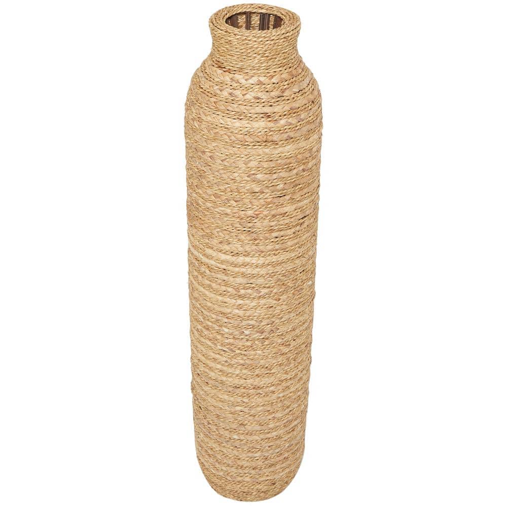 Litton Lane 40 in. Brown Handmade Slim Woven Tall Floor Seagrass Decorative Vase