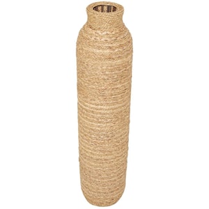 40 in. Brown Handmade Slim Woven Tall Floor Seagrass Decorative Vase