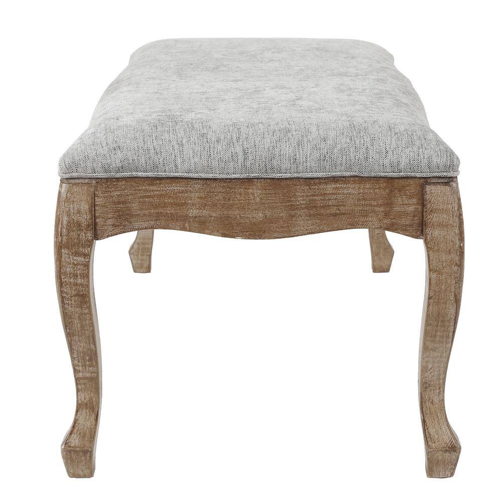 Gray Linen Upholstered Bench with Fir Wood Cabriole Legs