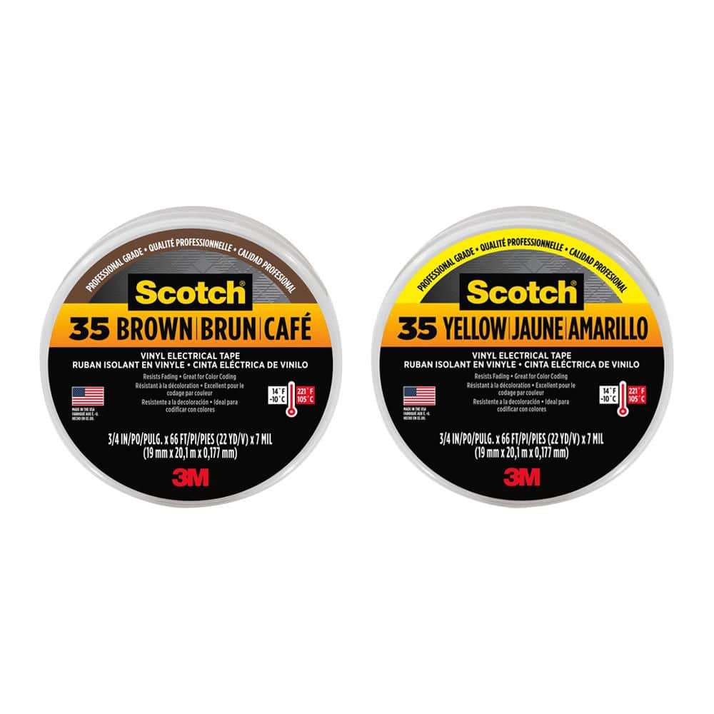 3/4 in. x 66 ft. x 0.007 in. Brown & Yellow Combo Pack #35 Vinyl Electrical Tape Stretchable long-lasting adhesion price history on PriceWatchPro