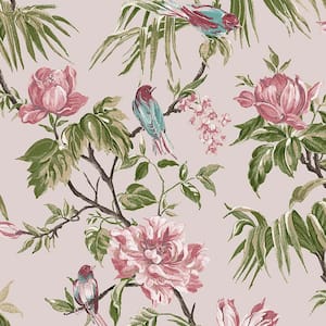 Mauve Pink Birds and Blooms Removable Wallpaper Sample
