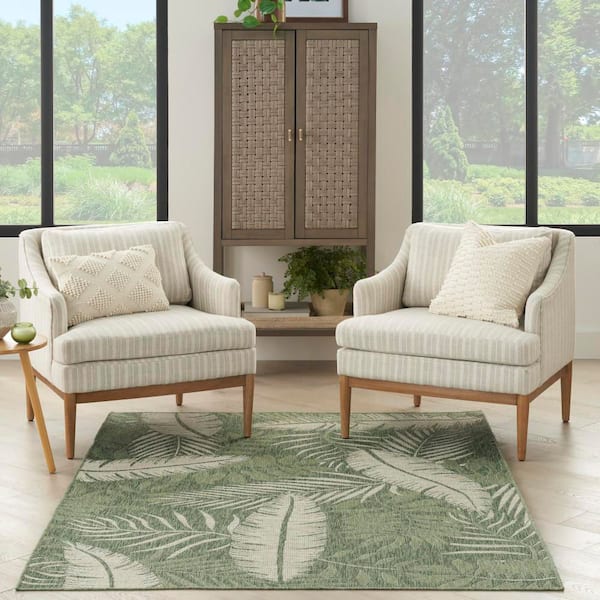 Garden Oasis Green Ivory 5 ft. x 7 ft. Nature-inspired Contemporary Area Rug