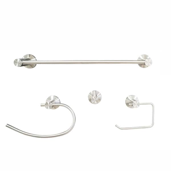 BOANN Tacoma 4-Piece Bath Hardware Set with Towel Ring Toilet Paper Holder and Towel Bar in Nickel 18 in.