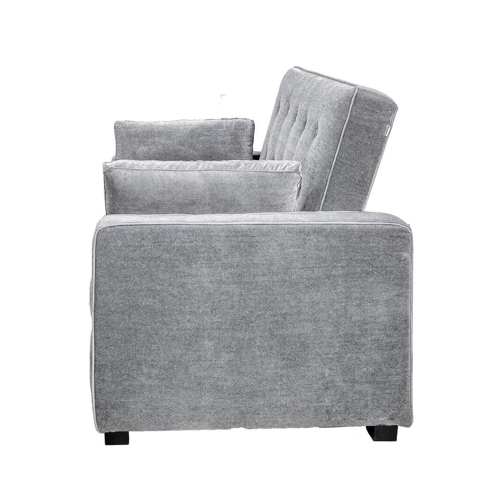 Light Gray Tufted Microfiber Convertible Loveseat Sofa