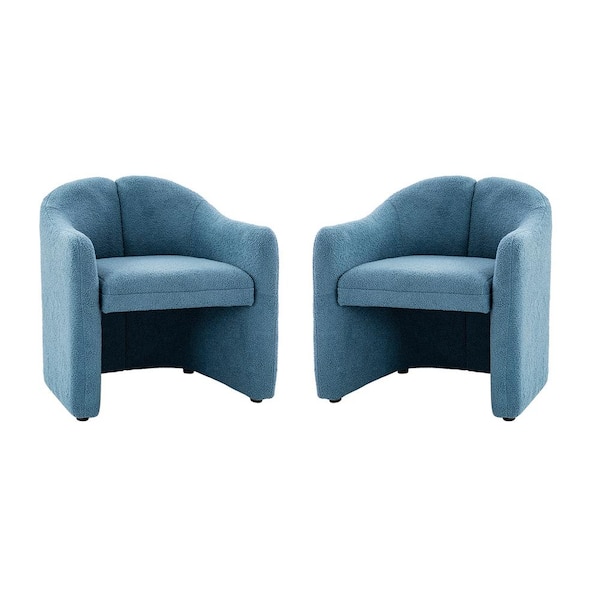 JAYDEN CREATION Baudoin Blue Barrel Chair with Polyester Fabric (Set of 2)