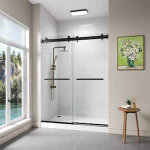 59 in. W x 76 in. H Sliding Frameless Shower Door in Matte Black with 3/8 in. (10 mm) Clear Glass