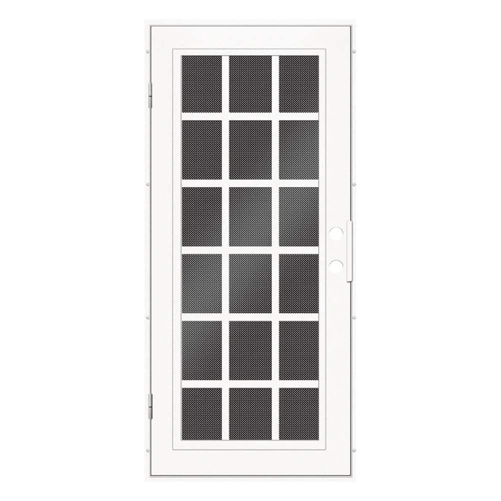 Classic French 30 in. x 80 in. Right Hand/Outswing White Aluminum Security Door with Black Perforated Metal Screen -  Unique Home Designs, 3S2026CL2WTP9A