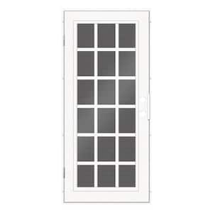Classic French 30 in. x 80 in. Right Hand/Outswing White Aluminum Security Door with Black Perforated Metal Screen