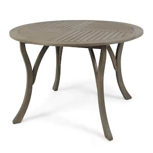 47 in. Acacia Wood Outdoor table, Round Natural Acacia Wood Tabletop Outdoor Dining, for Backyard and Patio, Grey