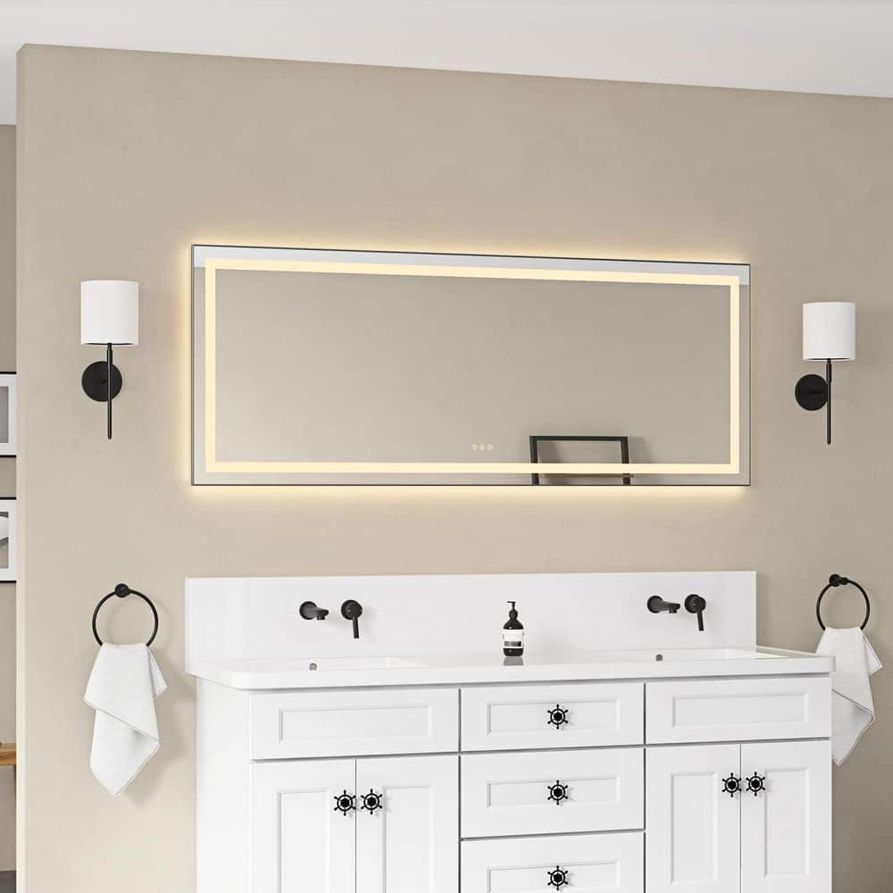 72 in. W x 28 in. H Rectangular Framed Anti-Fog Dimmable Front and Backlit LED Wall Bathroom Vanity Mirror in Gun Ash price history on PriceWatchPro
