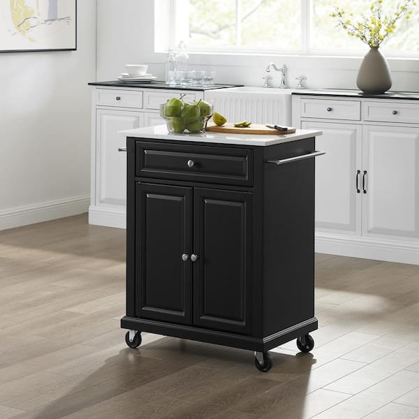 Solid Granite Top Portable Kitchen Cart/Island - Black - Crosley