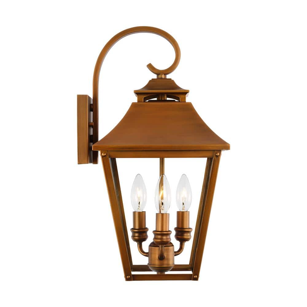 Natural Copper 3-Light Outdoor Wall Lantern with Clear Seeded Glass