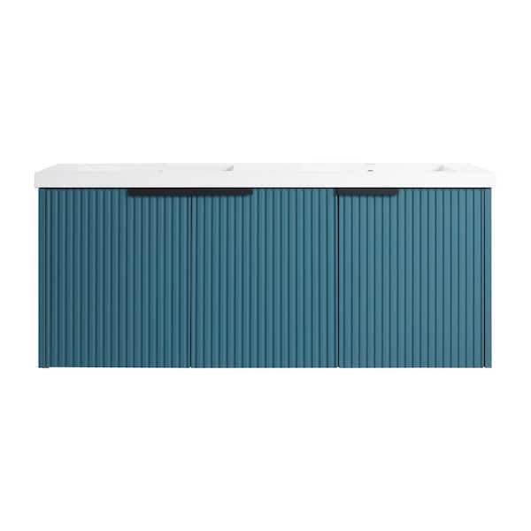47.6 in. W x 18.3 in. D x 20.6 in. H Wall Mounted Double Lake blue Bath Vanity with White Resin Top