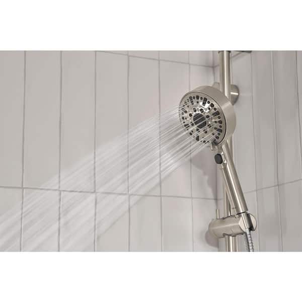 Precept 6-Spray Patterns 1.5 GPM 3.88 in. Wall Mount Handheld Shower Head with Slide Bar in Brushed Nickel