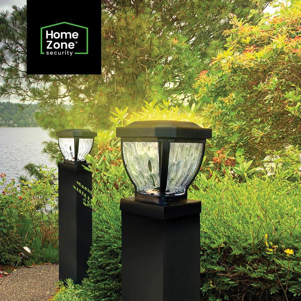 Black Solar LED Post Cap Lights with Rippled Glass, 2-Pack