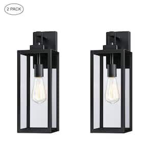 Bonanza 18 in. 1-Light Matte Black Outdoor Wall Lantern Sconce with Clear Glass Shade, 1 x E26 (2-Pack)