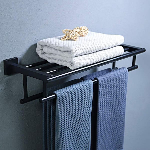 Alise Bathroom Lavatory Towel Rack Towel Shelf with Two Towel Bars
