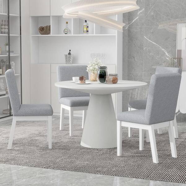 Harper & Bright Designs Modern Stylish 5-Piece White Round Wood Dining ...