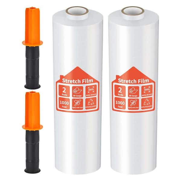 15 in. x 1000 ft. Industrial Strength Stretch Film with Handles 80 Gauge Shrink Wrap for Pallet Packing 2-Pack
