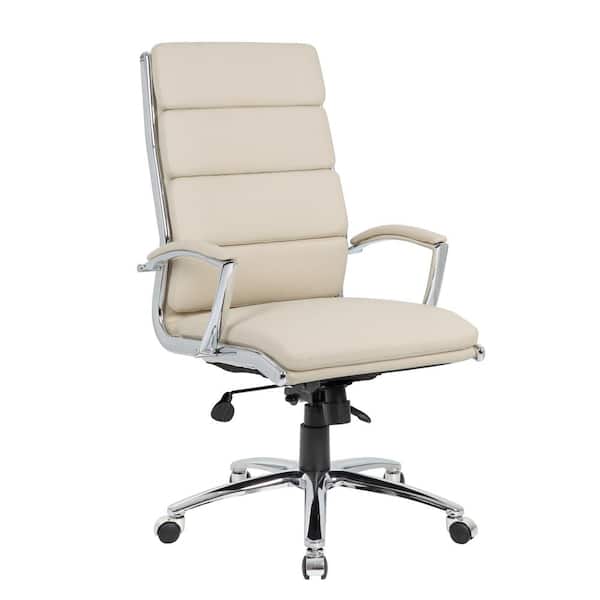 Boss Office Products BOSS Office Beige High Back Caresoft Vinyl Executive Chair Padded Chrome Arms