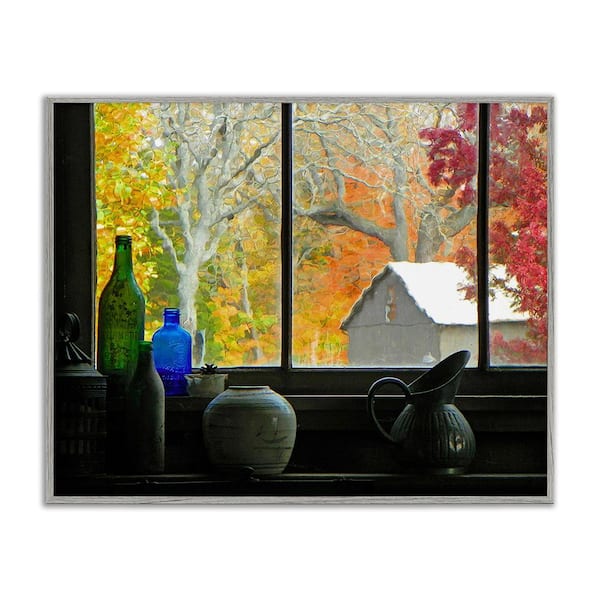 Stupell Industries Fall Foliage in Window by Graffiti Studios 1-Piece Framed Graphic Print Nature Poster Art Print 20 in. x 16 in.