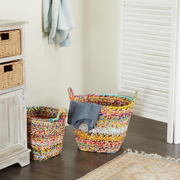 Litton Lane Cotton Handmade Storage Basket with Handles (Set of 2)