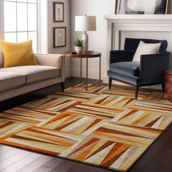 Mayfield Premium Machine Washable Abstract AMF1012 Orange 5 ft. x 7 ft. 6 in. Area Rug