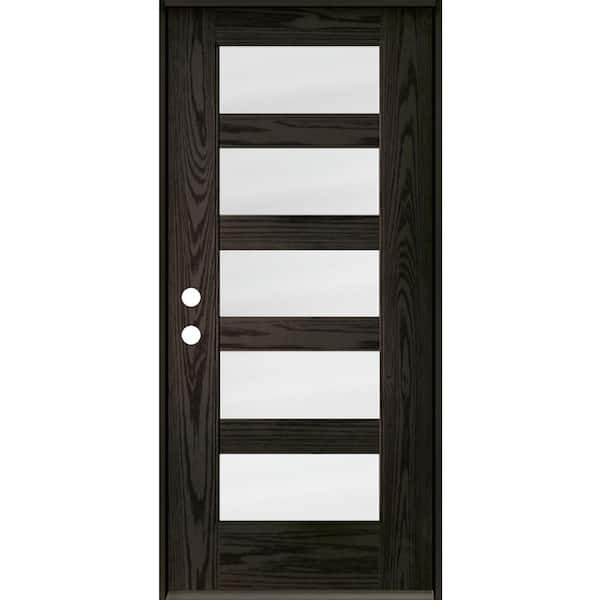 Krosswood Doors ASCEND Modern 36 in. x 80 in. Right-Hand/Inswing 5-Lite Satin Glass Baby Grand Stain Fiberglass Prehung Front Door