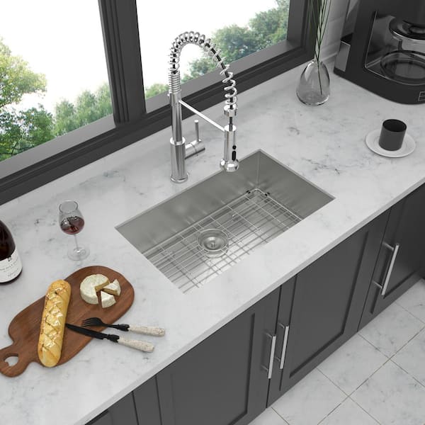 Unbranded 30 in. Undermount Single Bowl 18 Gauge Brushed Nickel Stainless Steel Kitchen Sink with Bottom Grids