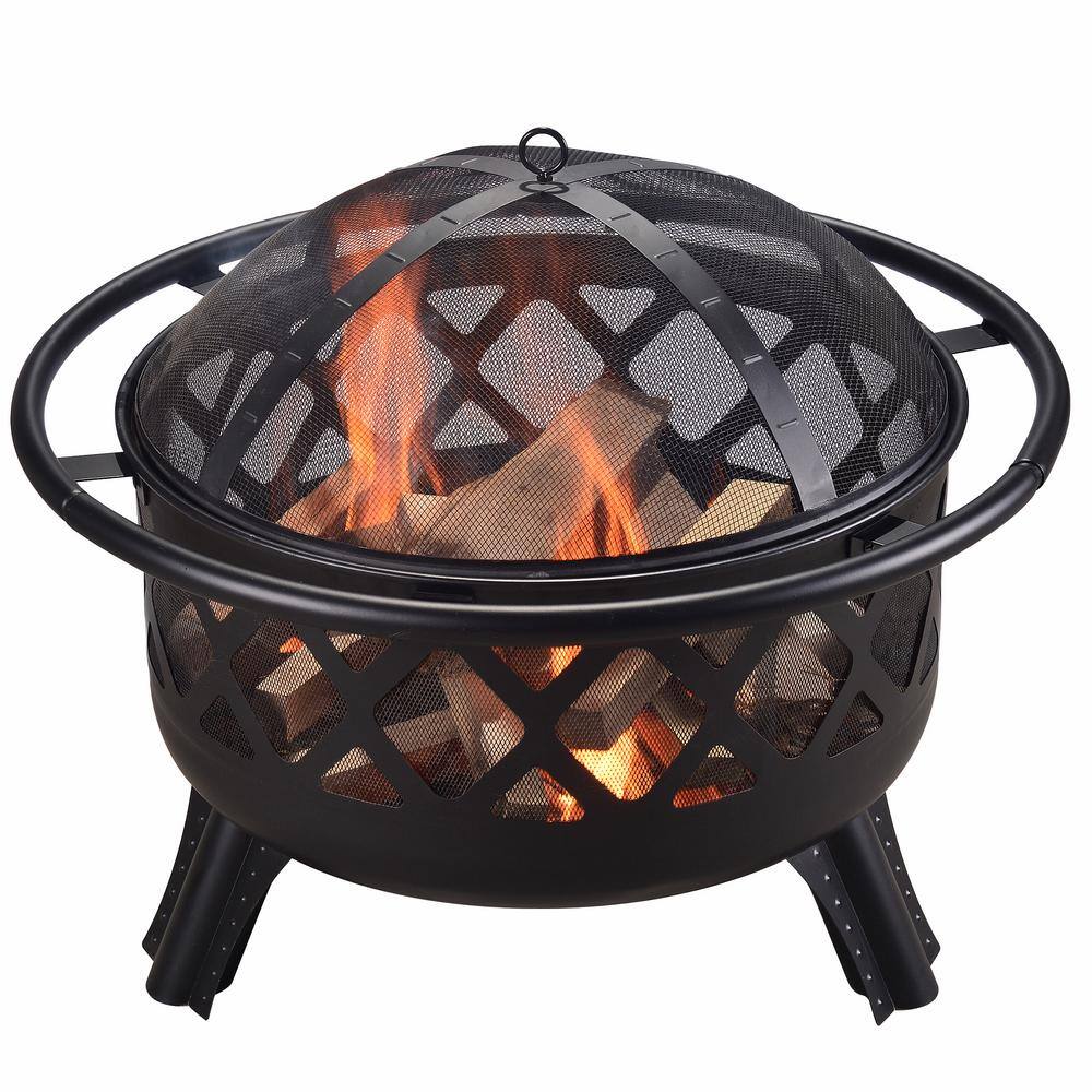 30" Black Steel Mesh Wood Burning Fire Pit