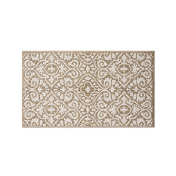 Washable Skid-Resistant Berber/Ivory 2 ft. x 4 ft. All Loop Tufted Area Rug