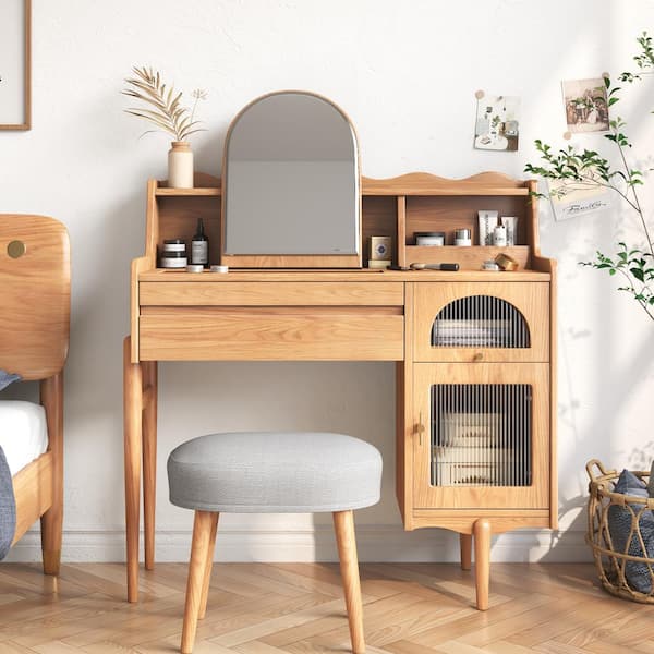 JASIWAY Clear Wood 3-Drawers 40.6 in. Ash Solid Wood Dresser with Side Cabinet