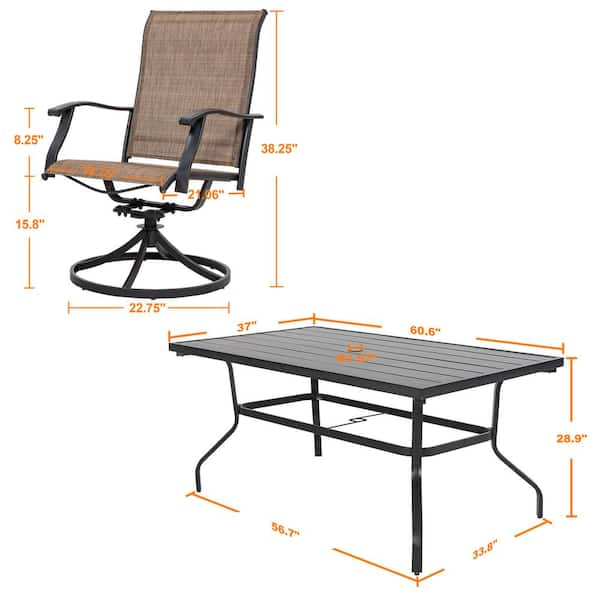 Nuu Garden Brown 7-Piece Steel Sling Outdoor Patio Dining Set with