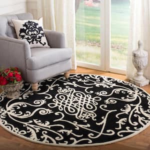 Soho Black/Ivory 6 ft. x 6 ft. Round Floral Solid Area Rug
