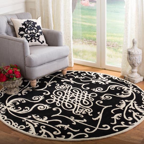 Soho Black/Ivory 6 ft. x 6 ft. Round Floral Solid Area Rug