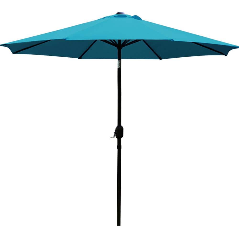 9 ft. Aluminum Pole Market Push Button Tilt Patio Umbrella in Teal Blue