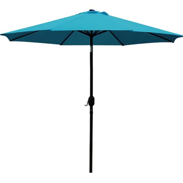Unbranded 9 ft. Aluminum Pole Market Push Button Tilt Patio Umbrella in Teal Blue