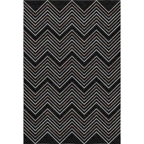 Mayfield Premium Machine Washable Abstract AMF2391 Black 10 ft. x 14 ft. Area Rug