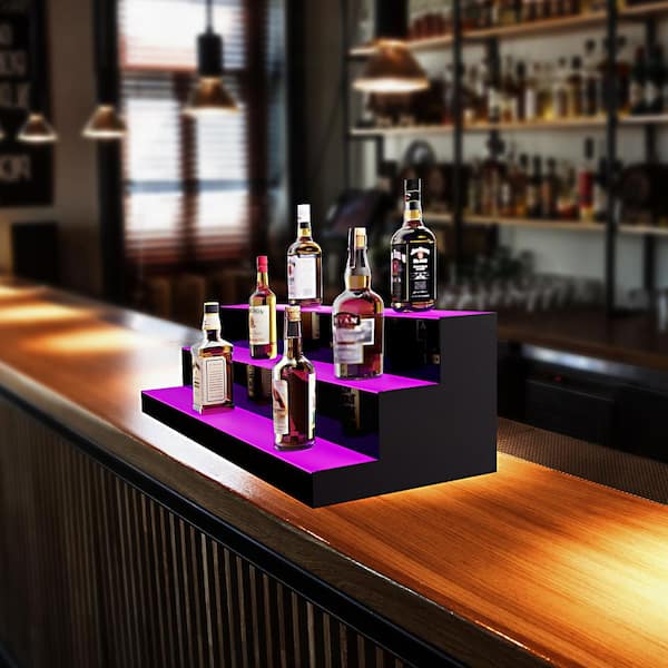 LED Lighted Liquor-Bottle Display 3 Tiers Illuminated Home Bar Shelf 40 in. Acrylic Wine Racks
