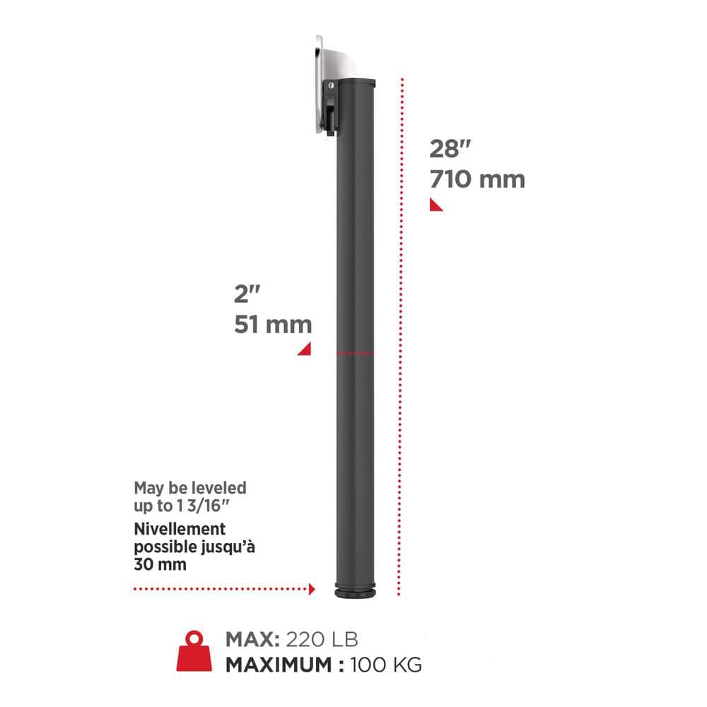 Matte Black 28" Adjustable Folding Table Leg in Aluminum