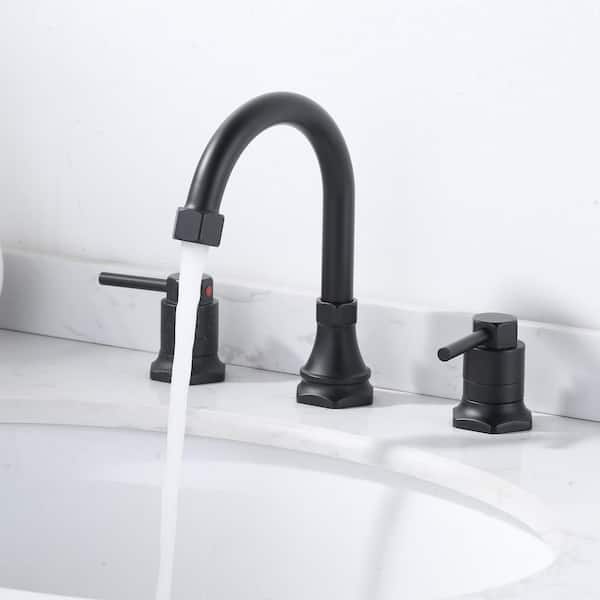 8 in. Widespread Double Handle Bathroom Faucet with Pop-up Drain Kit in Matte Black