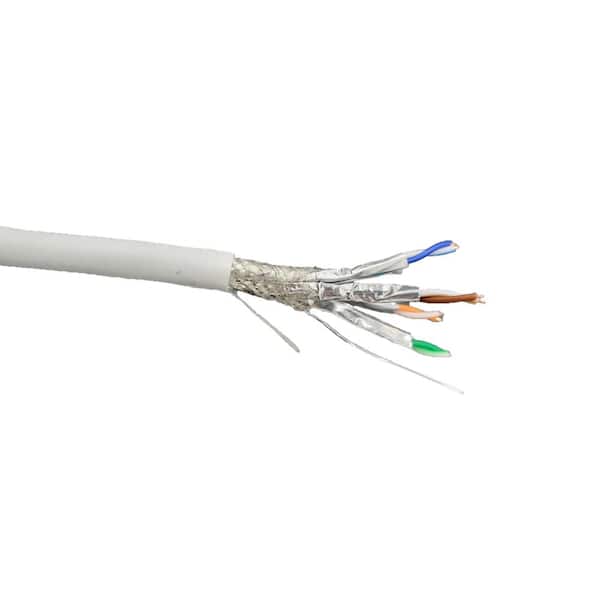 Micro Connectors, Inc 500 ft. Cat7 23AWG/8-Conductors Solid and Shielded (S/FTP) Bulk Ethernet White Cable CMR Riser-Rated