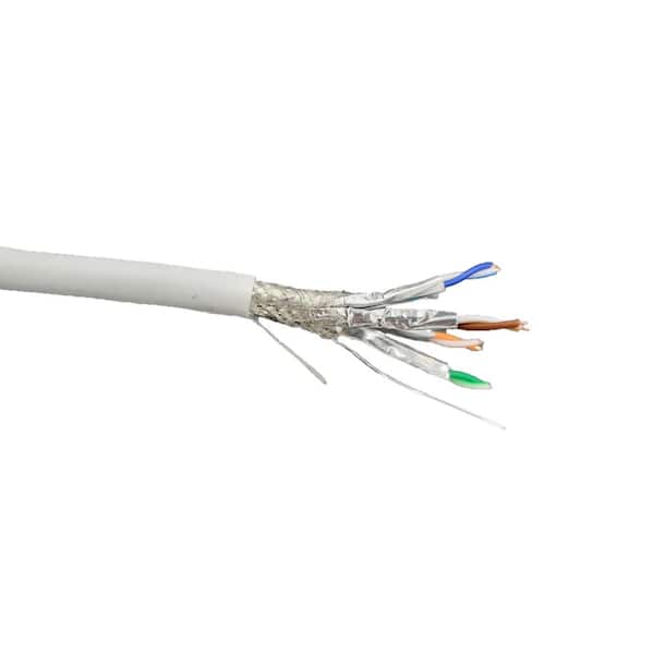 500 Feet Cat 7 Bulk Ethernet 23AWG Solid/Shielded Cable (S/FTP) CMR Riser (White) With 20 PCS of Shielded Connectors